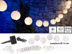Lunartec Solar Lampionkette:Solar-LED-Lichterkette, Warmweiß, Mit 20 Weißen Lampions, 3,8 M, IP44
