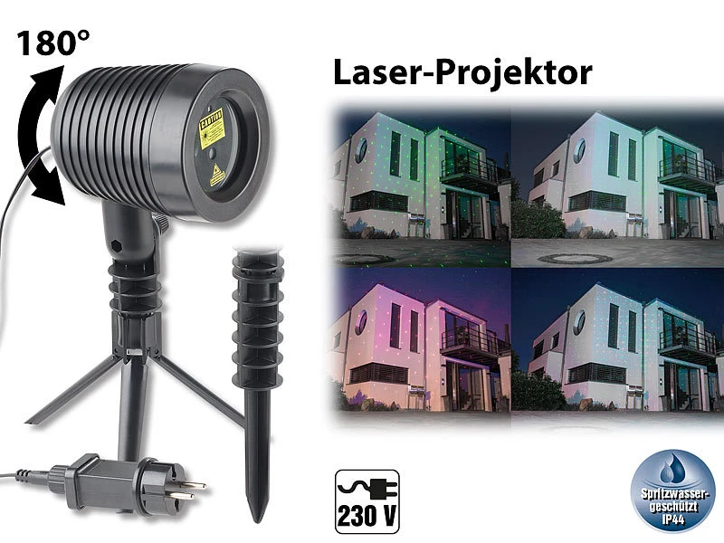 Lunartec Laser Projektor Aussen:Laser-Projektor, Bewegter Sterne Lichteffekt, IP44 (Versandrückläufer) – Bild 4
