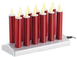Lunartec Pyramidenkerzen:12 Stimmungsvolle LED-Akku-Kerzen Mit Edelstahl-Haltern, Rot