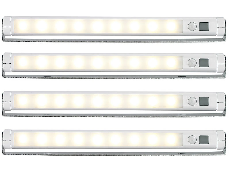 Lunartec LED Lichtleiste Batterie:4er-Set Schwenkbare Lichtleisten, PIR-Sensor, 9 SMD-LEDs, WarmweiĆ ā Bild 3