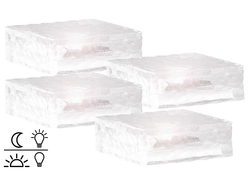 Lunartec LED Steine Solar:Solar LED Glasbaustein Mit Lichtsensor 15 X 15 X 5cm, 4er-Set – Bild 2