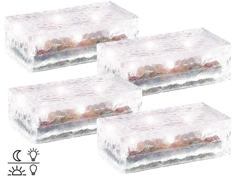 Lunartec Solar Pflasterstein:4er-Set Solar-Glasbausteine Mit LED & Lichtsensor, 19,5 X 9,8 X 6 Cm – Bild 2