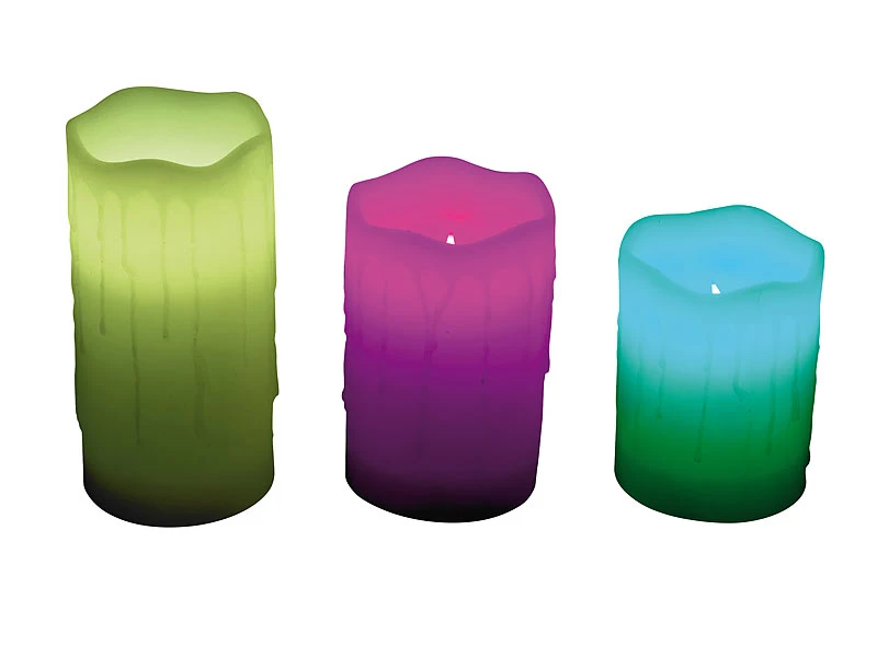 Lunartec LED Kerzen Farbwechsel:Echtwachskerzen Mit Farbwechsel-LED & Fernbedienung, 3er-Set – Bild 2