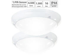 Luminea Sensor Deckenleuchte:2er-Set High-Power LED-Lampe Mit Radar-Bewegungssensor, 16 W, IP44