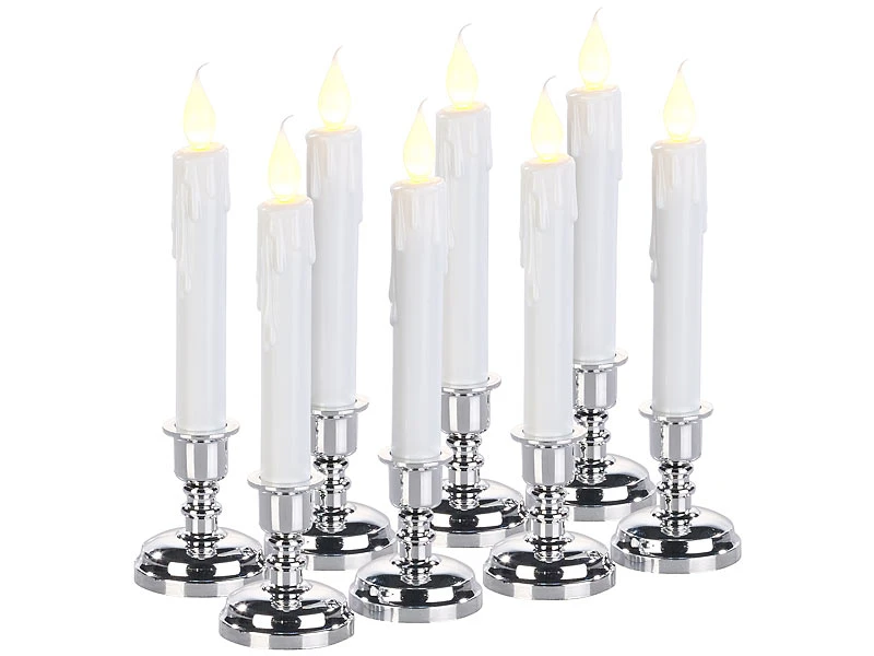Britesta Helloween Kerzen:8er-Set LED-Stabkerzen Mit Silbernem KerzenstĂ€nder, Flackernde Flamme â Bild 2