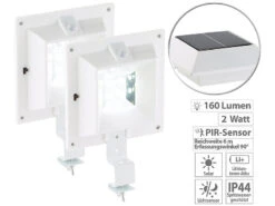 Lunartec Dachrinnen Leuchten:2er-Set Solar-LED-Dachrinnenleuchten Mit PIR-Sensor, 160 Lm, 2W, IP44
