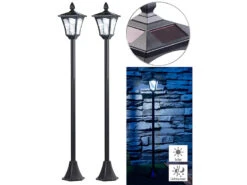 Royal Gardineer Gartenlampe:2er-Set Solar-LED-Gartenlaternen, Dämmerungssensor, 40 Lm, Dimmbar