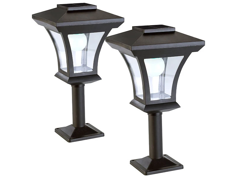 Lunartec Mauerleuchte:2er-Set Solar-LED-Standleuchten Im Laternen-Design, 45 Lm, 0,3 Watt