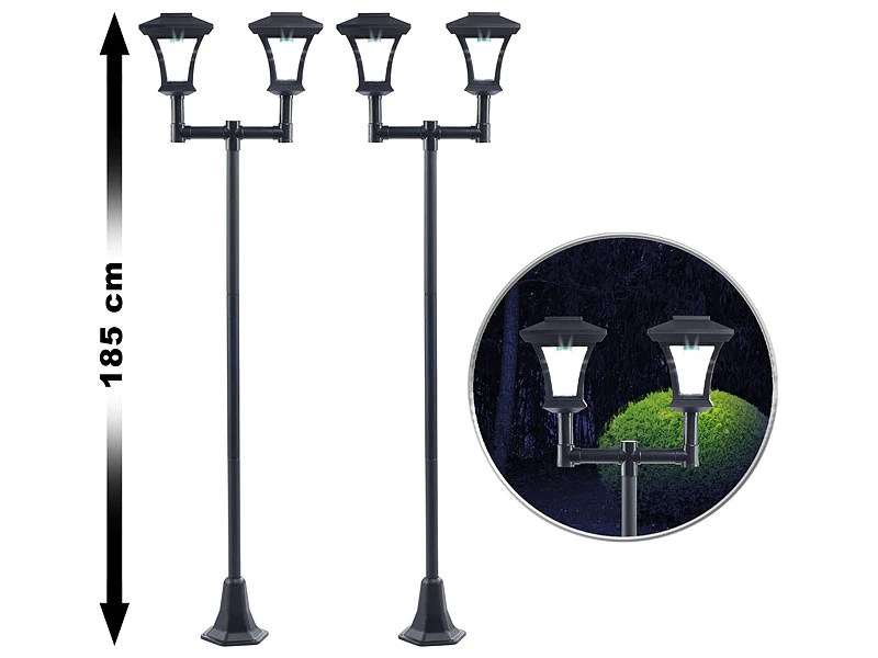 Royal Gardineer Garten LED Solarlampen:2er-Set 2-flammige Solar-LED-Gartenlaternen, SWL-25, 0,36 W, 24 Lm – Bild 2