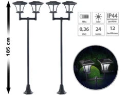 Royal Gardineer Garten LED Solarlampen:2er-Set 2-flammige Solar-LED-Gartenlaternen, SWL-25, 0,36 W, 24 Lm