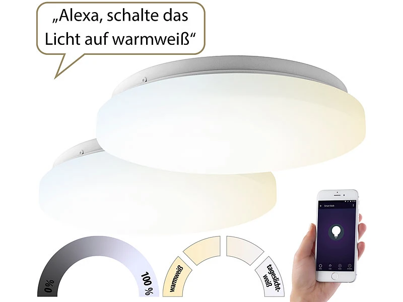 Luminea Home Control 2er-Set WLAN-LED-Deckenleuchten Für Amazon Alexa&Google Assistant, 18W – Bild 3