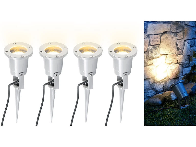 Luminea Pflanzenbeleuchtung:4er-Set Indoor-Pflanzenstrahler, Einflammig, GU10, Grau, 1,5 M Kabel X