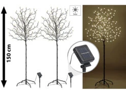 Lunartec LED Deko Baum:2er-Set XL-Solar-LED-Lichterbäume Mit Je 200 Beleuchteten Knospen