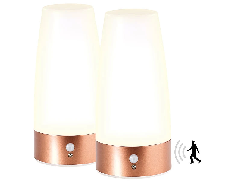 Lunartec Nachtlicht:2 LED-Tischlampen Mit PIR-Bewegungs-Sensor, Batteriebetrieb, Warmweiß – Bild 2