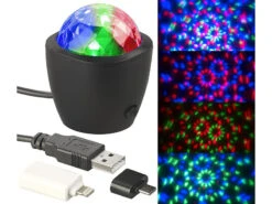 Lunartec USB Disco Light:Mini-Disco-Licht, RGB-LED, Akustik-Sensor, Für USB- & IPhone-Anschluss