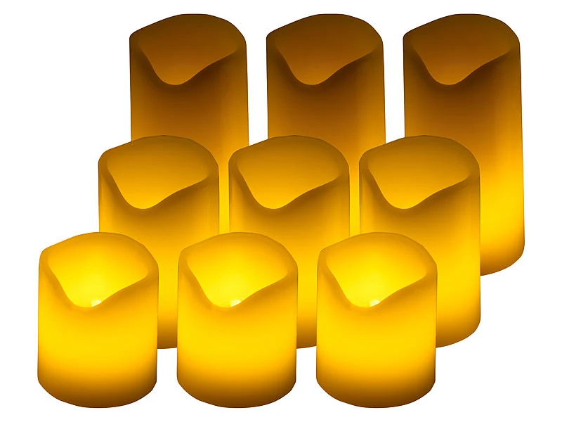 PEARL Echtwachskerzen:9er-Set LED-Kerzen Mit Echtwachs-Mantel Und Flacker-Flamme