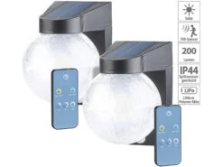 Luminea Wandbeleuchtungen Solar:2er Pack Solar-LED-Wandleuchte Im Crackle-Glas-Design, PIR-Sensor,