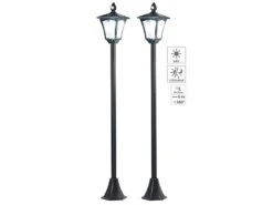 Royal Gardineer Garten Beleuchtung:2er-Set Solar-LED-Gartenlaterne, PIR-/Dämmerungssensor, 100 Lm, 160 Cm