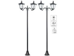 Royal Gardineer Lampen Garten:2er-Set Solar-LED-Gartenlaterne, 2 Flammig, PIR- & Dämmerungssensor