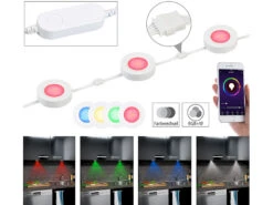Lunartec Möbelbeleuchtung:3er-Set WLAN-Unterbau-LEDs, RGB+W, Für Amazon Alexa & Google Assistant