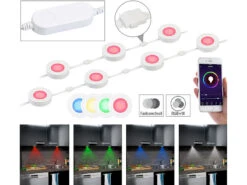 Lunartec Unterbauleuchten:7er-Set WLAN-Unterbau-LEDs, RGB+W, Für Amazon Alexa & Google Assistant