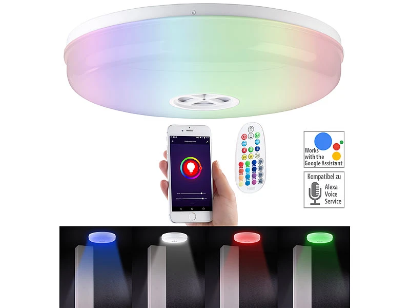 Luminea Home Control Deckenleuchte Alexa:LED-Deckenleuchte RGB + CCT, Mit WLAN, App Und Sprachsteuerung – Bild 4