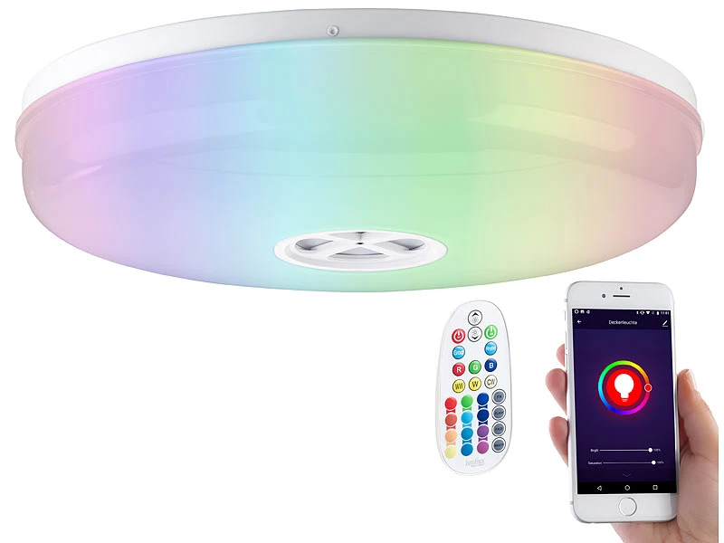 Luminea Home Control Deckenleuchte Alexa:LED-Deckenleuchte RGB + CCT, Mit WLAN, App Und Sprachsteuerung – Bild 2