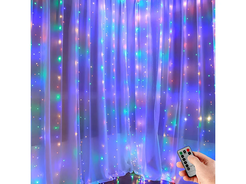Lunartec LED Lichterkette:2er-Set RGB-LED-Lichtervorhang, 300 LEDs, Fernbedienung, 3x3 M