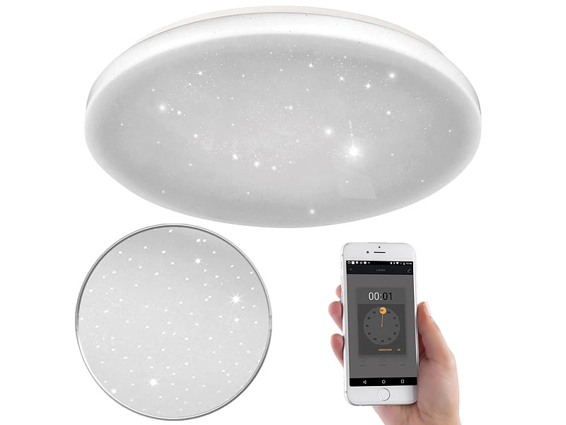 Luminea Home Control Sternenlicht:Smarte WLAN-Sternen-Deckenleuchte Mit CCT-LEDs, 18 W, 1350 Lm, Ø 34 Cm – Bild 2