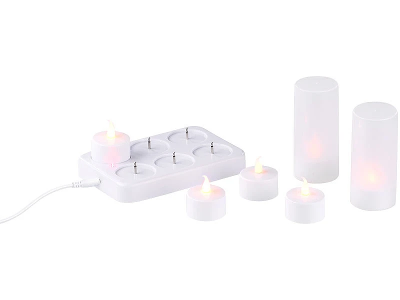 Lunartec Teelichter Zum Aufladen:2er-Set, Je 6 LED-Akku-Teelichter, Flackernde Flamme, Teelichthalter – Bild 6