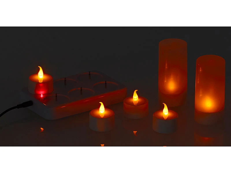 Lunartec Teelichter Zum Aufladen:2er-Set, Je 6 LED-Akku-Teelichter, Flackernde Flamme, Teelichthalter – Bild 7