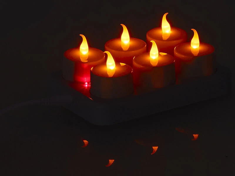 Lunartec Teelichter Zum Aufladen:2er-Set, Je 6 LED-Akku-Teelichter, Flackernde Flamme, Teelichthalter – Bild 12