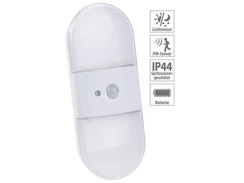 PEARL Wandlicht:Batterie-LED-Wandleuchte, Bewegungs- & Licht-Sensor, 80 Lumen, IP44
