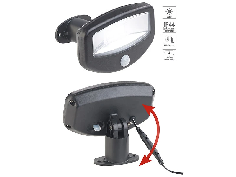 Lunartec Solar Außenstrahler:Solar-LED-Strahler, PIR-Bewegungssensor, 16 LEDs, 100 Lm, 1,2 W, IP44 – Bild 2