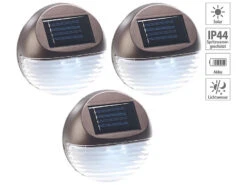 Lunartec Solar Treppenbeleuchtung:3er-Set Solar-LED-Zaunleuchte Für Hauswand & Treppe, Lichtsensor, IP44