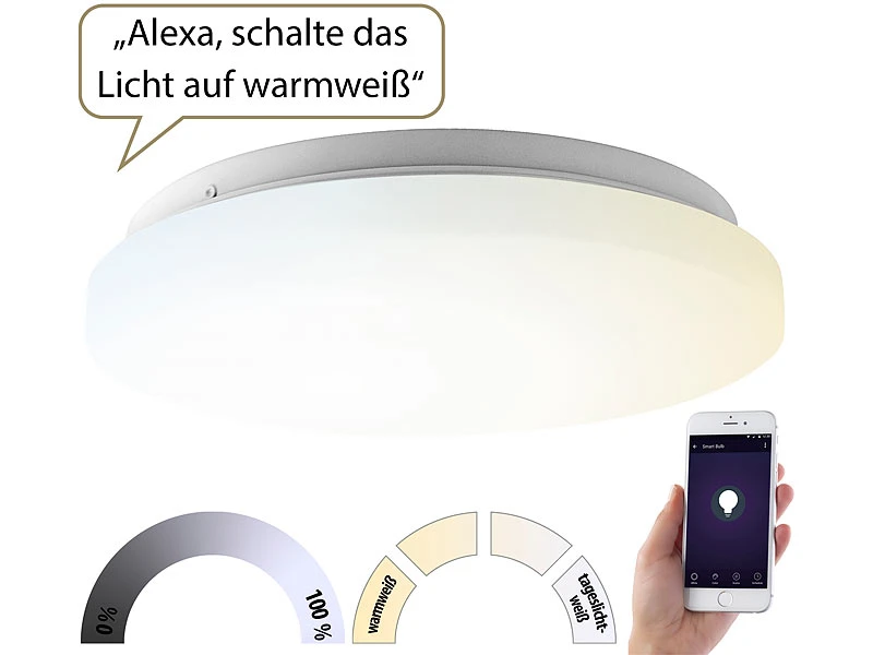 Luminea Home Control 2er-Set WLAN-LED-Deckenleuchten Für Amazon Alexa&Google Assistant, 18W – Bild 10