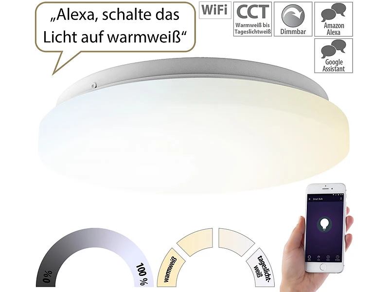 Luminea Home Control 2er-Set WLAN-LED-Deckenleuchten Für Amazon Alexa&Google Assistant, 18W – Bild 9