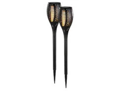 Lunartec Solarfackel:2er-Set LED-Solar-Gartenfackeln Mit Flammen-Effekt Und Akku, 58 Cm