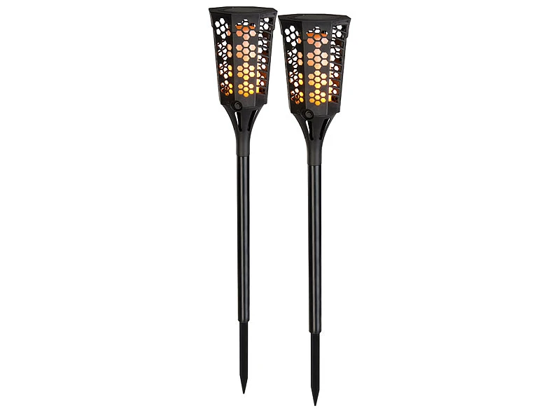 Lunartec Solar Gartenfackel:2er-Set LED-Solar-Gartenfackeln Mit Flammen-Effekt Und Akku, 78 Cm
