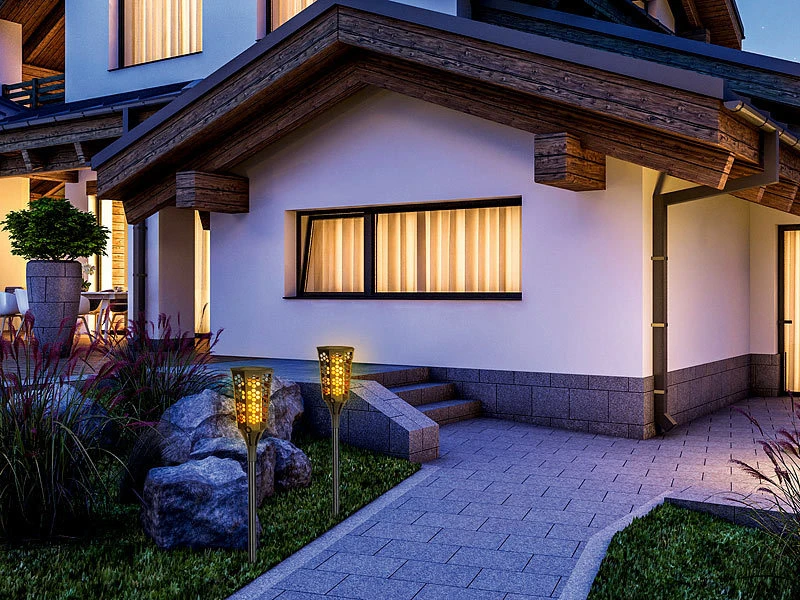 Lunartec Solar Gartenfackel:2er-Set LED-Solar-Gartenfackeln Mit Flammen-Effekt Und Akku, 78 Cm – Bild 3