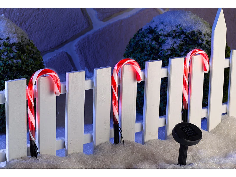 Lunartec Solar Weihnachtsdeko:Solar-LED-Gartenstecker "Zuckerstangen", IP33, Im 6er-Set – Bild 3