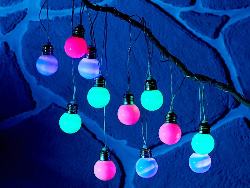 Lunartec Solarkette Balkon:Solar Lichterkette, 5 M, Multicolor, 12 LEDs Glühbirnenform – Bild 6