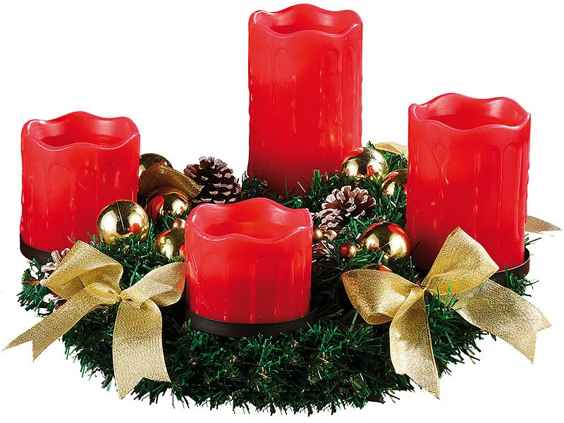 Britesta Weihnachtskranz:Adventskranz Mit Roten LED-Kerzen, Goldfarben Geschmückt – Bild 2