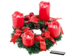 Britesta Adventskranz Elektrisch:Adventskranz, Rot, 4 Rote LED-Kerzen Mit Bewegter Flamme
