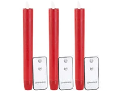 Britesta Flammenlose Stabkerzen:LED-Stabkerze Mit Beweglicher Flamme Und Fernbedienung Rot, 3er-Set