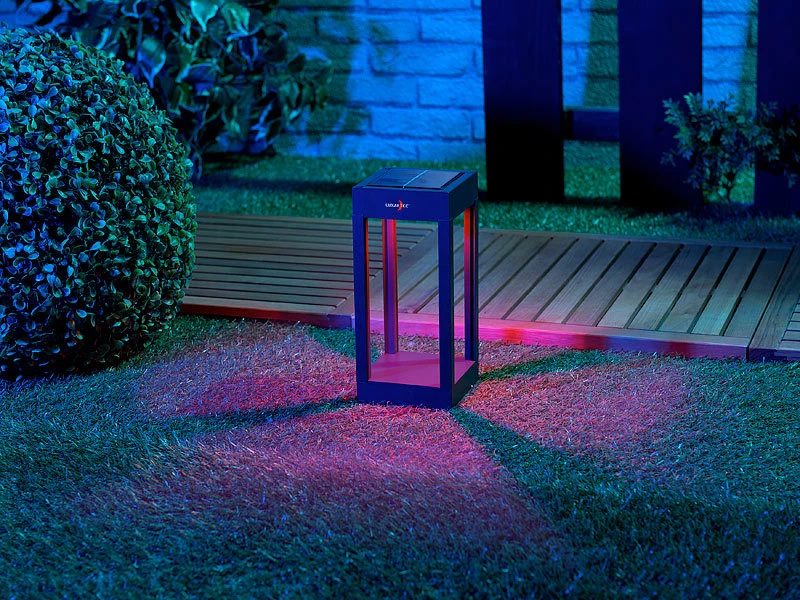 Lunartec Gartenlicht:2er-Set Outdoor-Solar-Laternen, RGB+W-LEDs, Fernbedienung, 80 Lm, 1 W – Bild 12