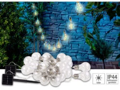 Lunartec Solar Girlande:Solar-LED-Lichterkette Im Glühbirnen-Look, 12 Birnen, 8,5 M, 2er-Set