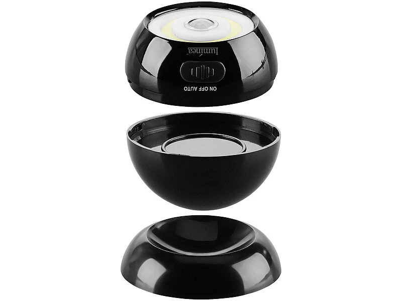 Lunartec Kabellose Lampen:2er-Set Ultrahelle COB-LED-Akku-Leuchten, PIR Sensor, 200 Lm, Schwarz – Bild 9