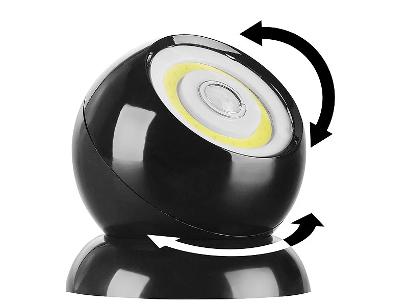 Lunartec Kabellose Lampen:2er-Set Ultrahelle COB-LED-Akku-Leuchten, PIR Sensor, 200 Lm, Schwarz – Bild 5