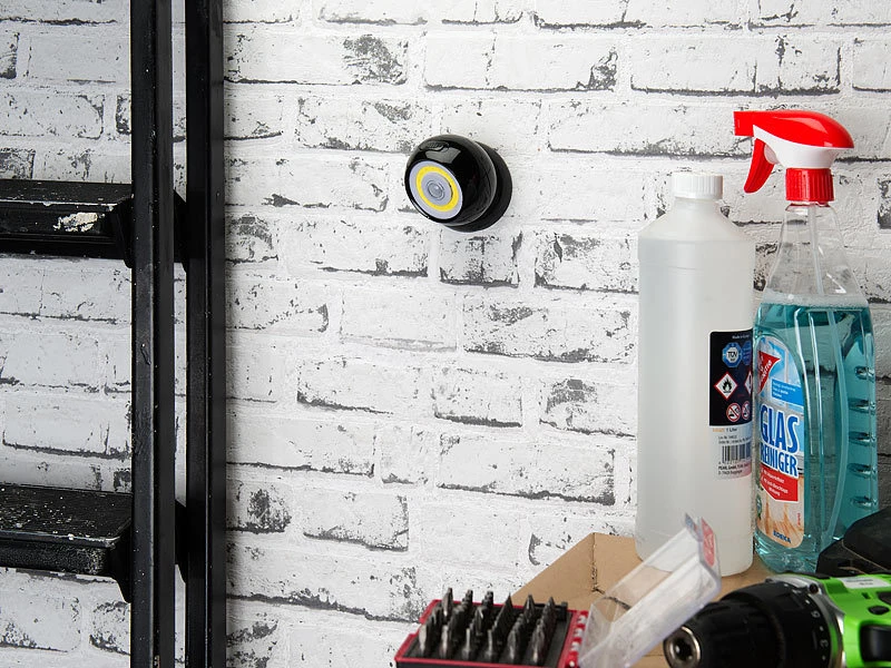 Lunartec Kabellose Lampen:2er-Set Ultrahelle COB-LED-Akku-Leuchten, PIR Sensor, 200 Lm, Schwarz – Bild 8